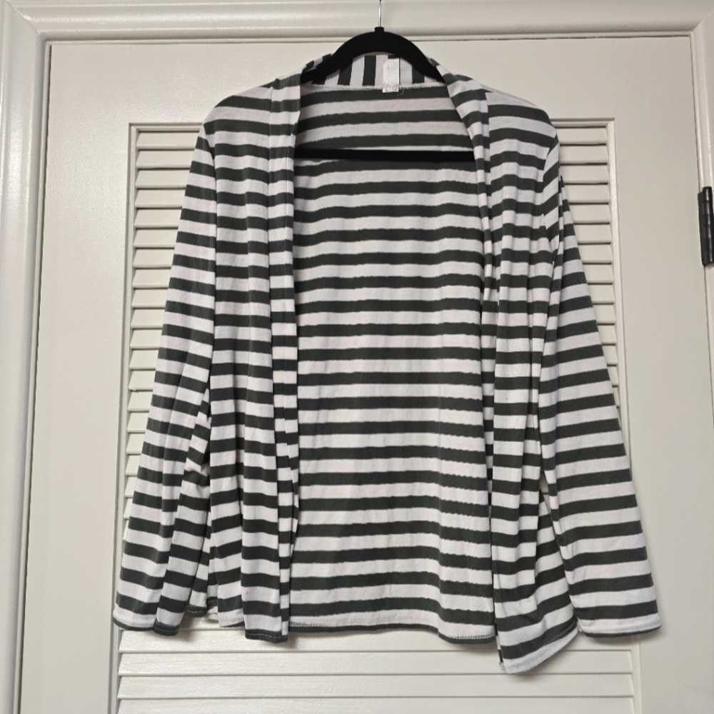 Striped Long-Sleeve Open Sweater With Elbow Patches